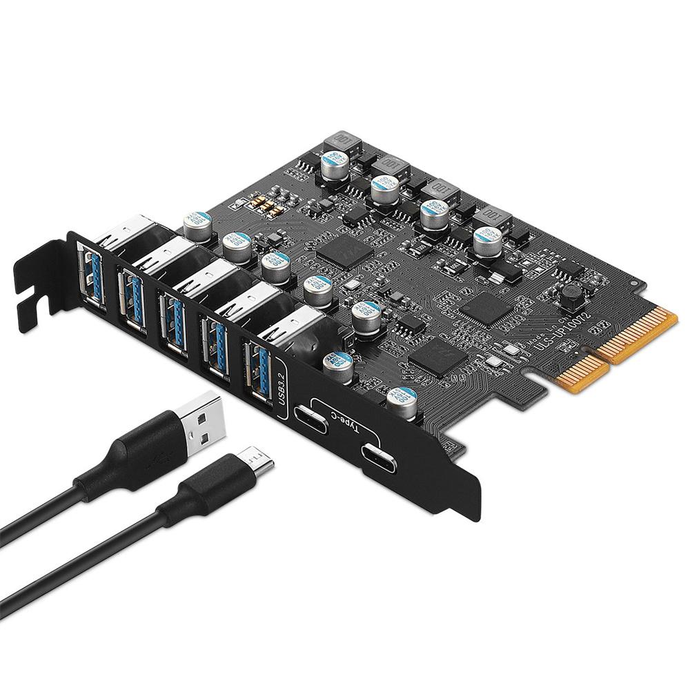 USB 3.2 PCIe Card PCIe X1 USB 3.2 Expansion Card 5 USB-A and 2 USB-C Ports MAX 10Gbps for Desktop Computer
