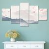 5 Pieces Canvas Wall Arts Illustrated Landscape Hazy Hills Cherry Trees Poster Modern Home Decor Modular Picture Living Room No Frame
