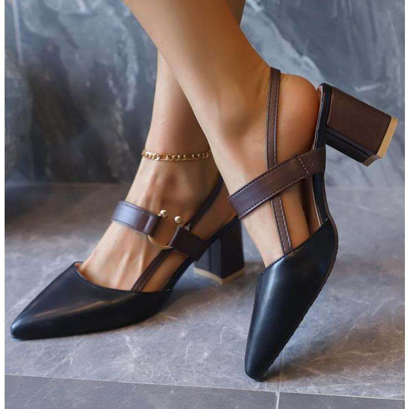 New Elegant Women's Pointy Chunky Sandals Summer Casual Classic Office High Heel Wedding Shoes Women Plus Pumps Shoes