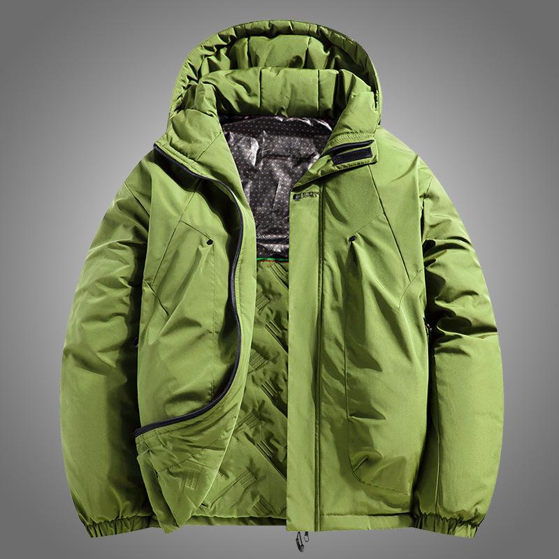 Casual Men's Charging Cotton Jacket Winter Port Style Loose Windproof Plus Size Hooded Waterproof Warm Solid Color Jacket Cotton Jacket