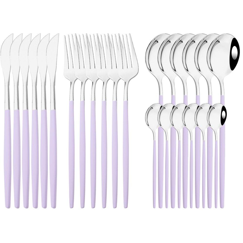 Neue 24 Teile/satz Besteck Set Edelstahl Geschirr Lila Gold Geschirr Messer Gabel Löffel Abendessen Besteck Küche Besteck