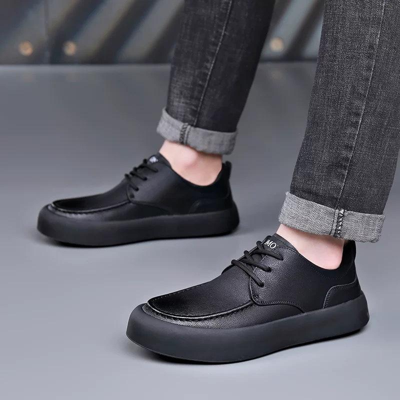 

Men s shoes 2025 new summer men s thick-soled low-top tooling shoes genuine leather flat-soled casual leather shoes trendy board shoes 44 чорний