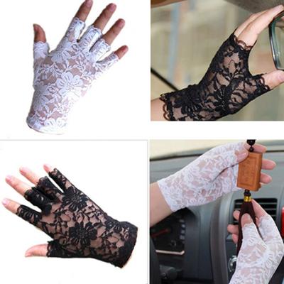 Women Gothnic Party Sexy Dressy Lace Gloves Fingerless Black White Mittens