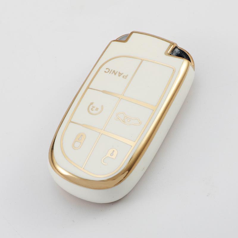Applicable Gold Edge Key Case for Jeep Compass, Cherokee, Renegade, Grand Cherokee, and Dodge