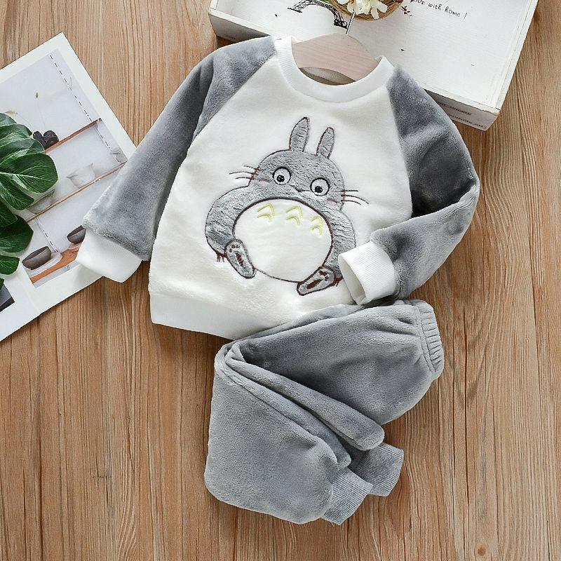 Ropa de hogar para niños de otoño e invierno, pijamas bonitos para bebés y niñas, conjuntos de 2 uds. De pijamas de dibujos animados para niños, pijamas cálidos de manga larga