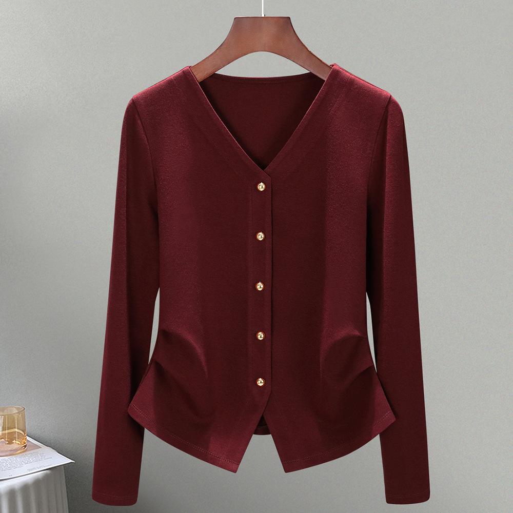 Autumn women's clothing new long-sleeved femininity shoulder solid color t-shirt design top