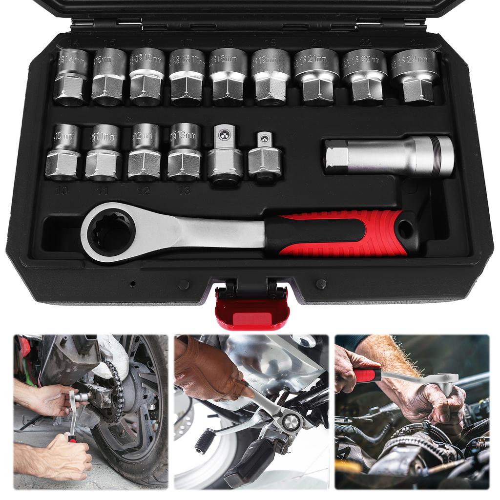 17Pcs Penetrating Ratchet Socket Wear Resist Two-Way Wrench Set Multi-Purpose Piercing Ratchet Sleeve for Home Garage Tool