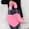 Trendy Ladies Plush Love Heart Shaped  Fashionable Solid Color Soft Comfortable Purses Popular Women Hand Bags
