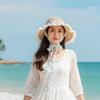Lightweight Big Brimmed Straw Hat with Garland Woven Sun Cap Elegant Vacation Beach Cap  Summer