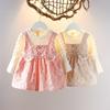 Sweet Girls Faux Two Piece Dress Spring Autumn Toddler A Line Skirt Cute Princess Children Clothing For Baby