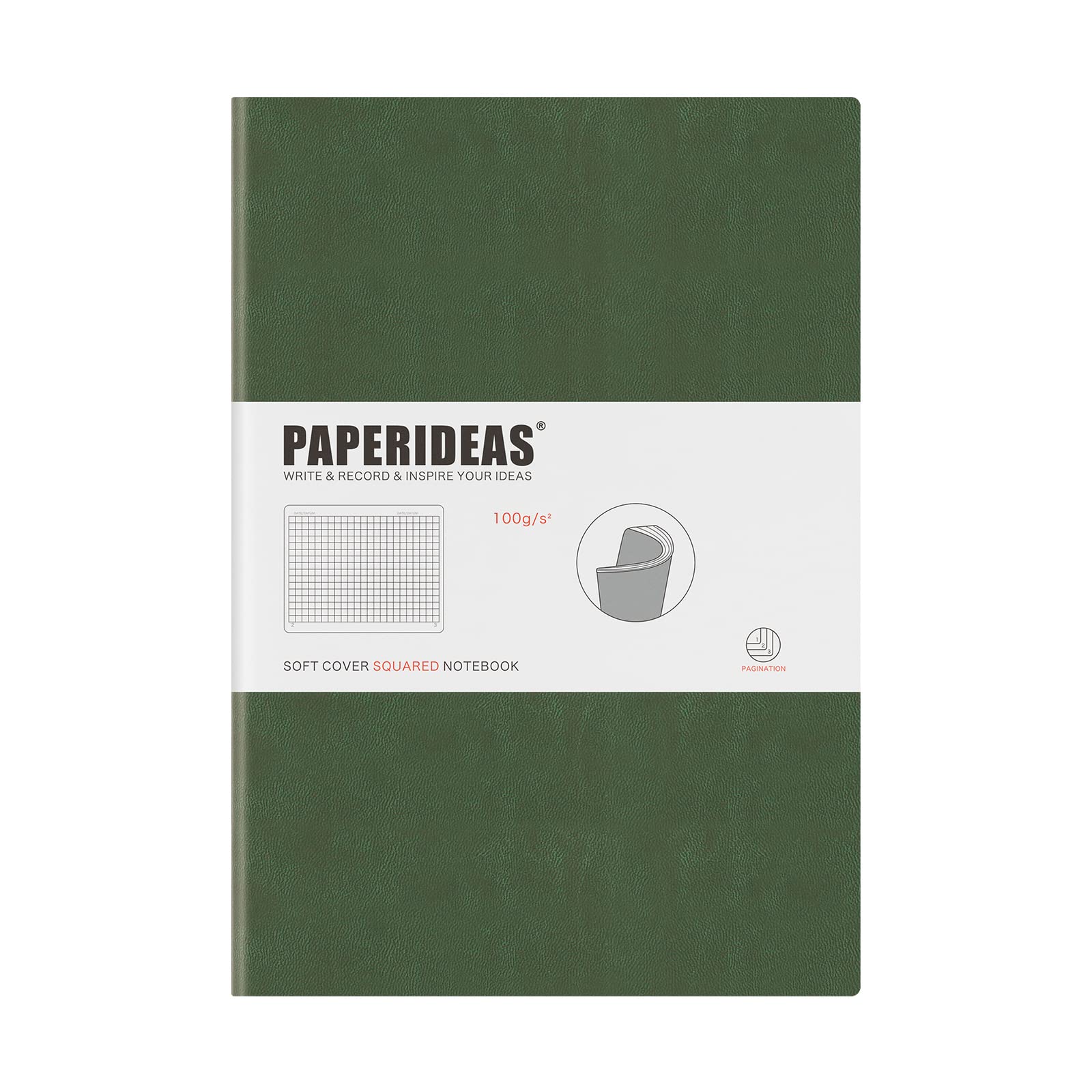 

PAPERIDEAS Notebook, B5, Soft Cover (Grid, Olive Green)