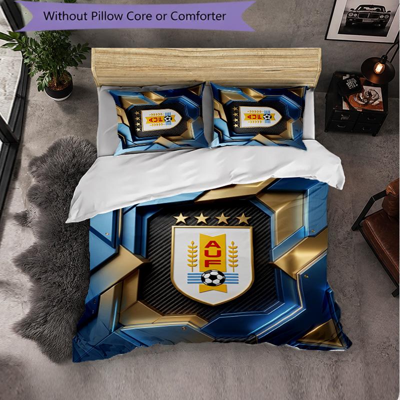 Uruguay Football Pattern 3 Pieces Bedding Set Soft Microfiber Duvet Cover with Pillow Cases for Bedroom