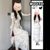 Coffee Break French Bubble Sleeve Floral Dress Women's Small Gentle Sweet Skinny Temperament Waist White Long Dress