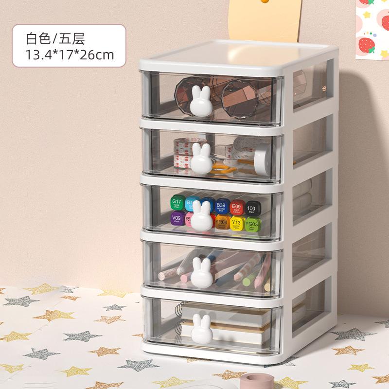 Mini Desktop Storage Cabinet with Transparent Drawers Cute Rabbit Plastic Stationery Makeup Organizer Table Organizer Management Storage Box