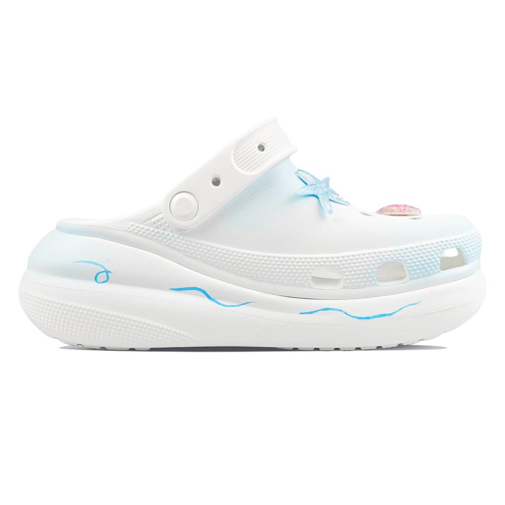 Crocs Crush Clog EVA Ocean & Shell Puff Shoes Casual & Comfortable Hole Shoes Women's White Blue