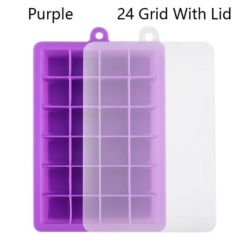 24 Grids Ice Tray Mold Food Grade Silicone Ice Tray with Lid Ice Cube Mold Drinks Whiskey Cocktails Tools Ice Mold Trays Lids
