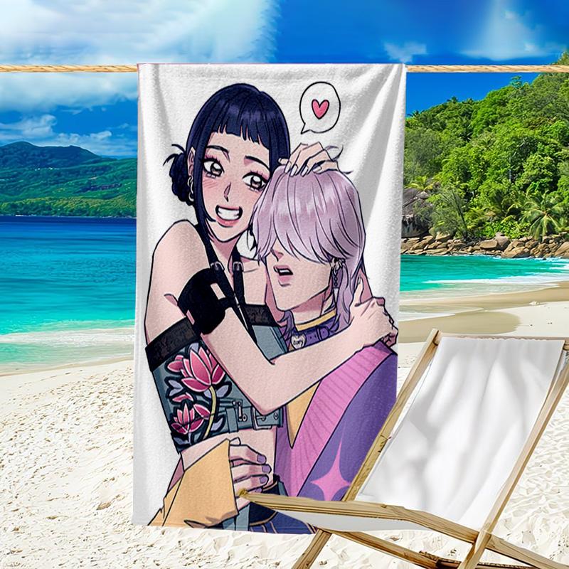 1pc KPop Demon Hunters ZOEY6 Beach Towel, Beach and Seaside Swimming Pool Equipment, Fashion Pattern, Rectangular, Travel Essentials