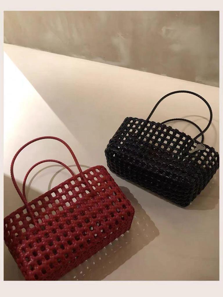 Korean Openwork Woven Beach Handbag with Key Charm