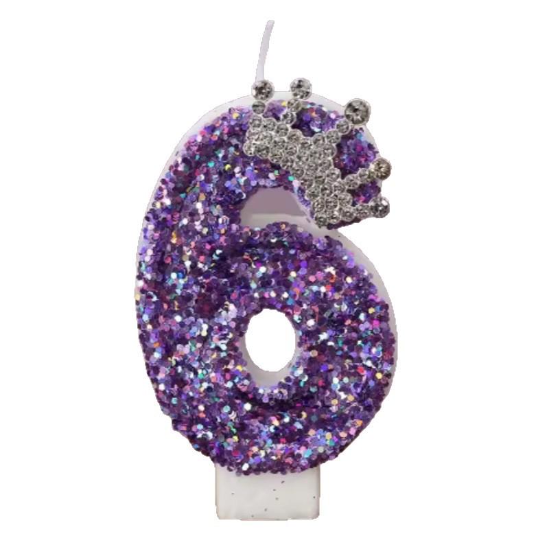 Handmade Purple Crown Number Candles (0-9) for Birthday, Princess Cake, or Anniversary Celebrations