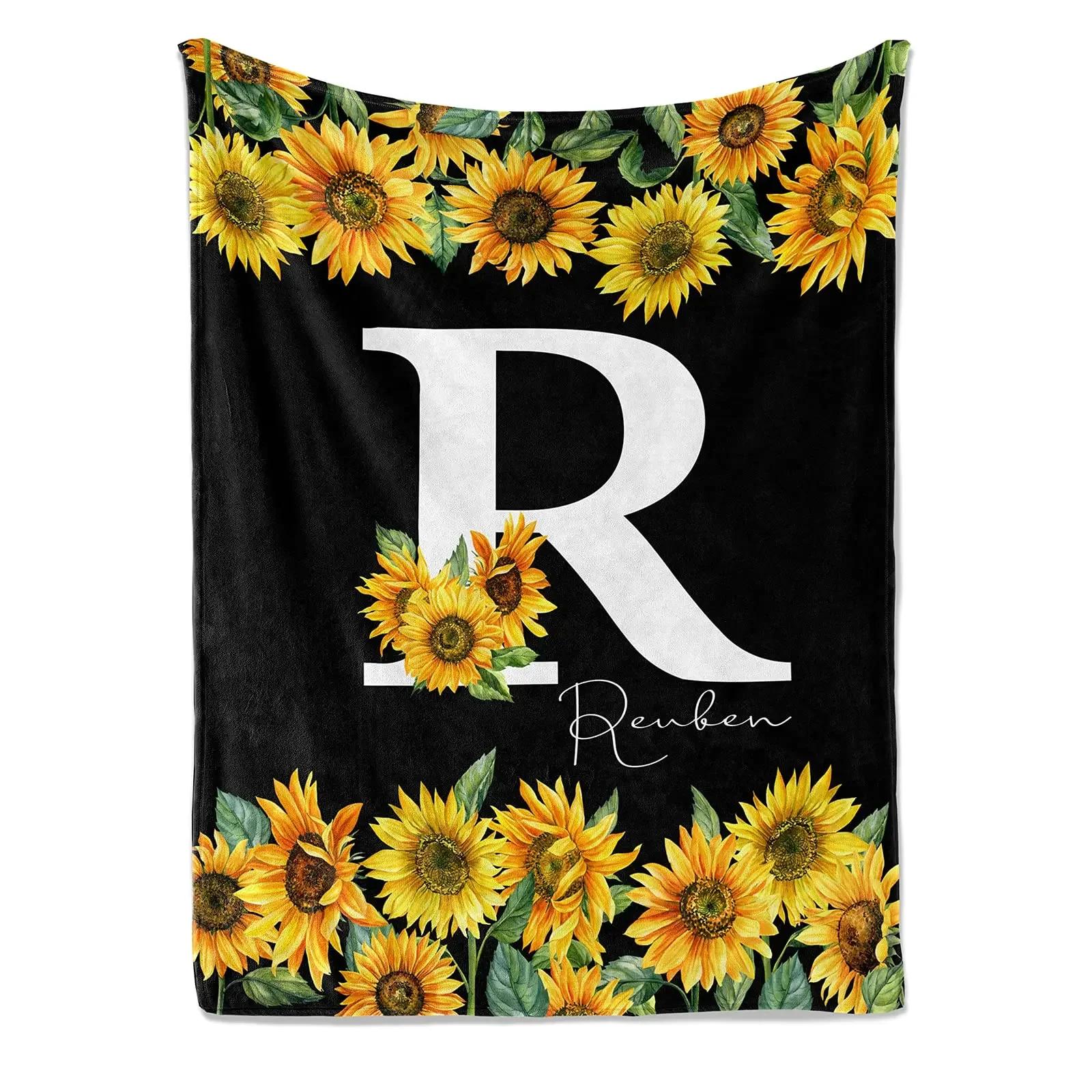 

Подсолнух Подарки Одеяло Печать Плед Мягкий Теплый Легкое Одеяло для Женщин День Рождения Рождество, Декор Для Дома Гостиной Черный 30x40inch