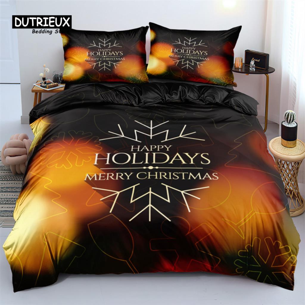 Merry Christmas White Bedding Set King Queen Full Twin Size Microfiber Bedroom Decorative 3D Print Duvet Cover With Pillowcases