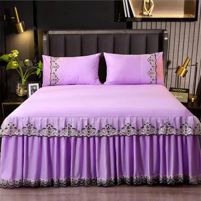 Bedspread Ruffle Lace Exquisite Embroidery Bed Skirt  Anti Slip Princess Bed Cover 1.5/1.8/2 M Bed Dust Cover