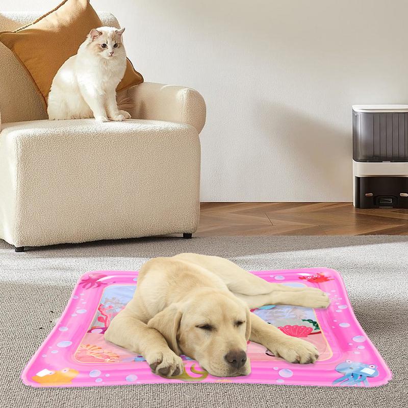 Wassersensorische Spielmatte, verdickte aufblasbare Wassermatte für Katzen und Hunde, Wassersensormatte, Wassersensorische Spielmatte mit Fischen, Meeren, Ozeanen