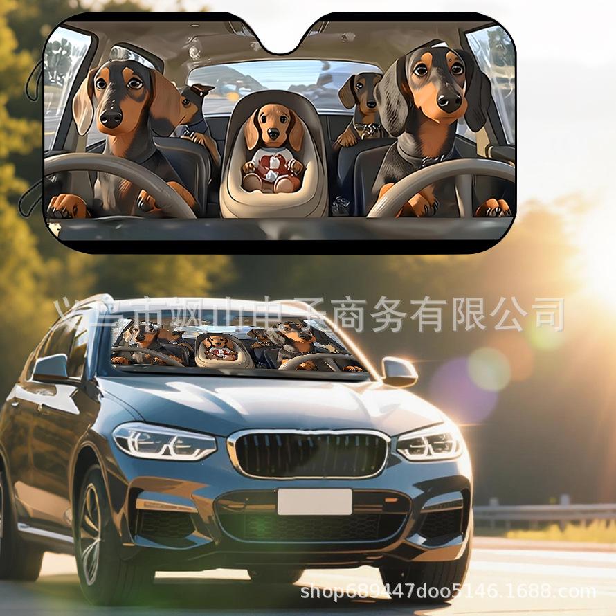 Platform Rottweiler Black Dog Print Car Front Glass Sunscreen Sunshade