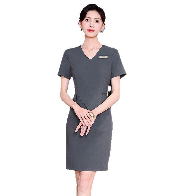 Women's Short-Sleeve Summer Waist-Cinching Workwear Dress for Jewelry Store or Salon