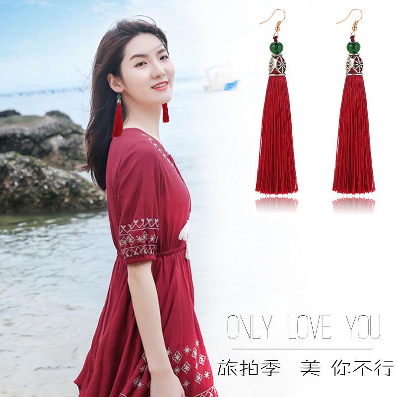Antique Tassel Earrings Long Temperament Earrings Yunnan Vacation Travel Photography Retro Style Earrings Women
