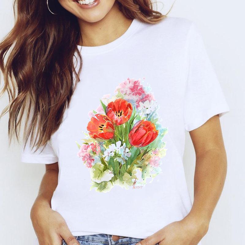Women T-Shirt Graphic Floral Flower Butterfly Short Sleeve Tees Female Fashion Spring Summer 90S Oversized Tshirts Clothes Tops