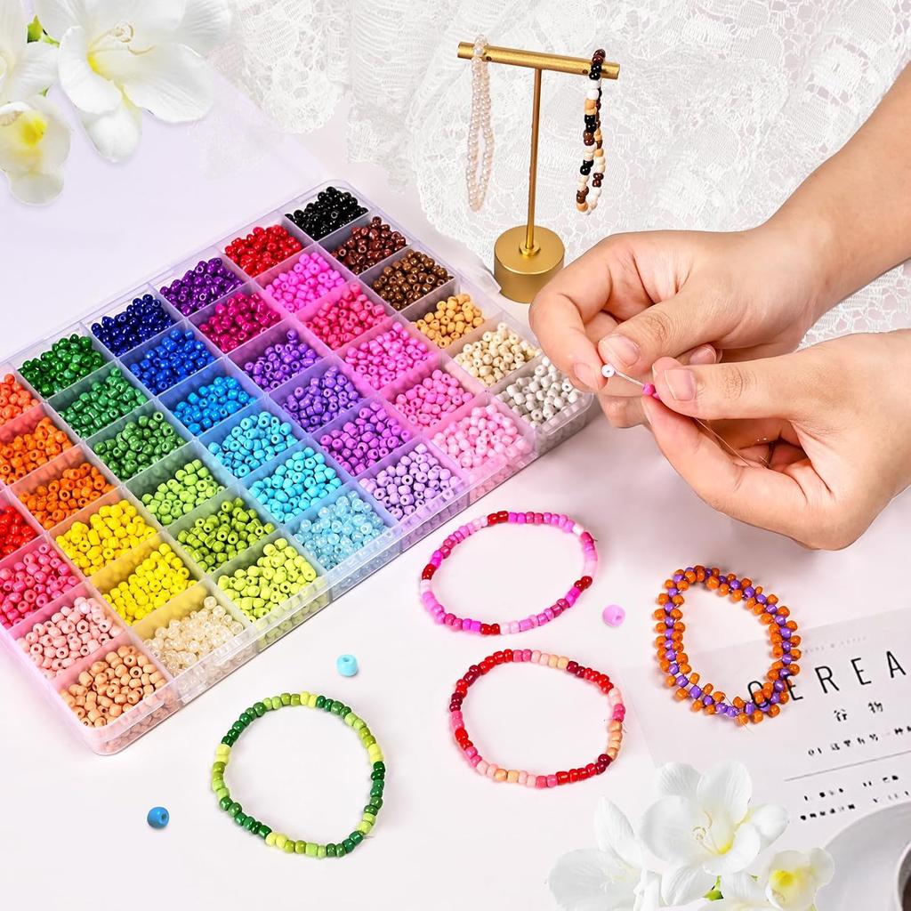 42 Colors 4mm Glass Seed Beads for Bracelets Making, 8400pcs Friendship Bracelet Making Kit, Small Glass Beads for Jewelry Making