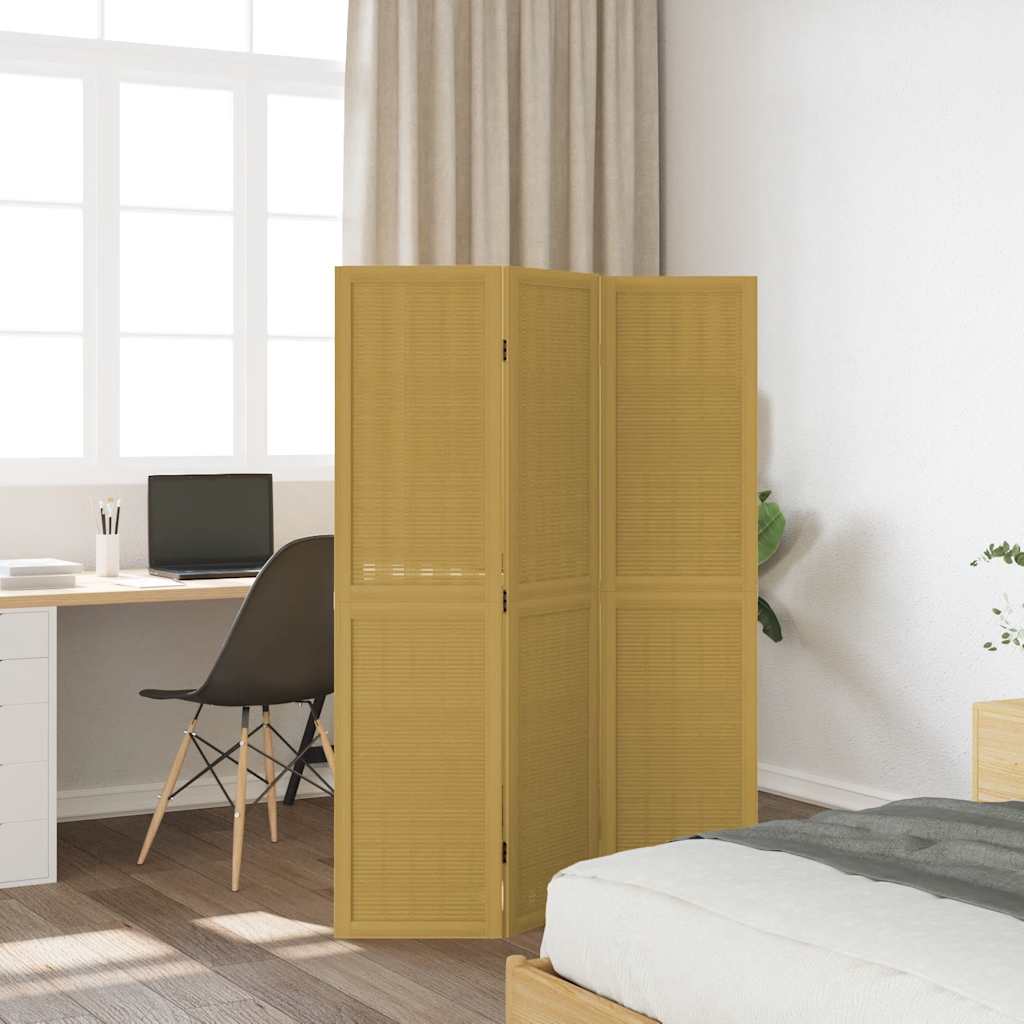 3 Panel Room Divider Brown Solid Paulownia Wood