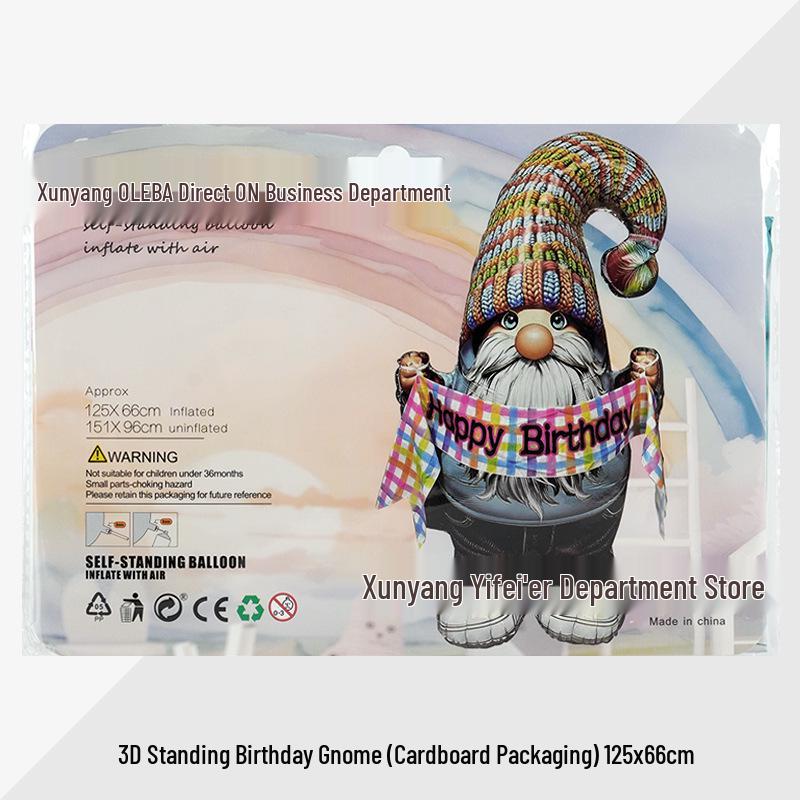 1.5m 3D Standable Happy Birthday Dwarf Foil Balloon