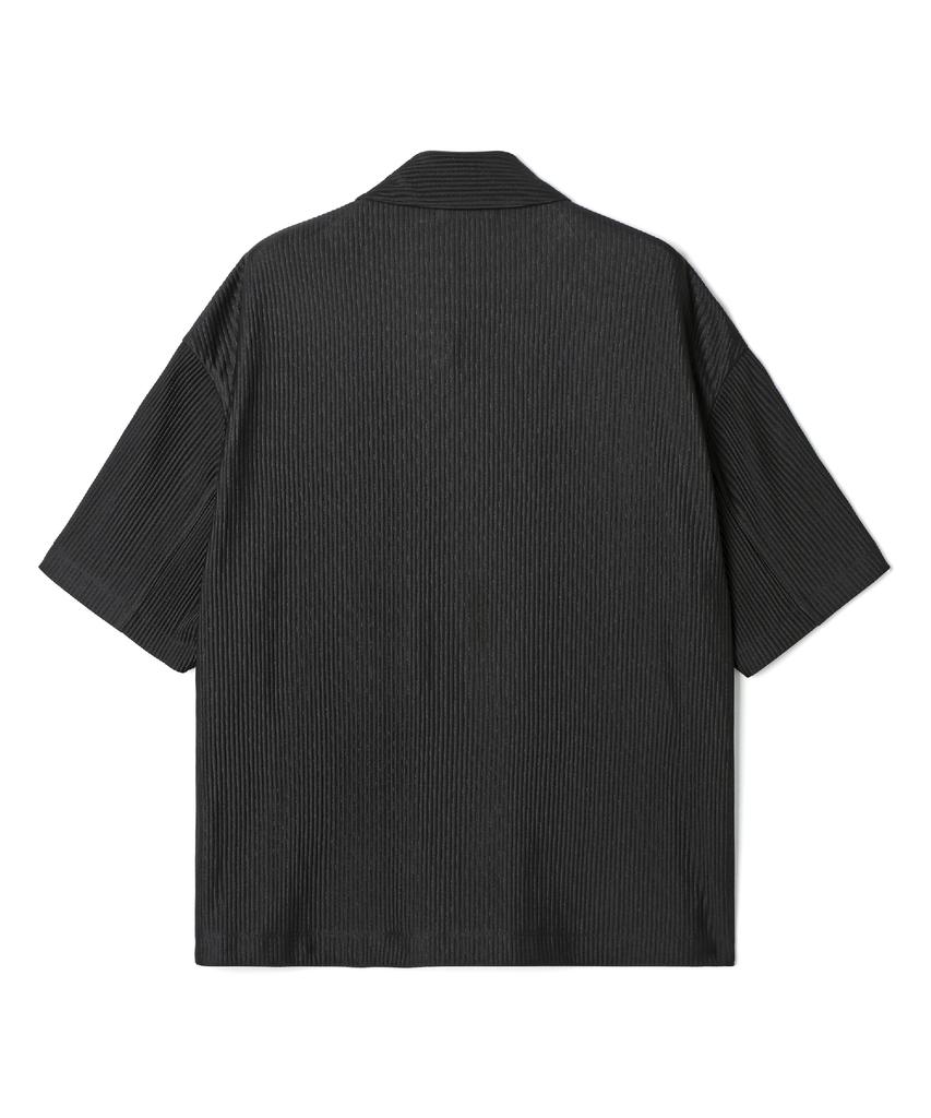 ADHOC Men'S Open Collar Ribbed Short Sleeve Shirt (Black) (Hc4Ss10)