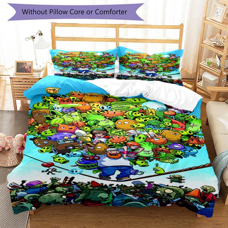 3pcs Plants Vs. Zombies Pattern Bedding Set Duvet Cover Set Includes Duvet Cover &pillowcases, Perfect All Season Bedroom Decoration & Gift