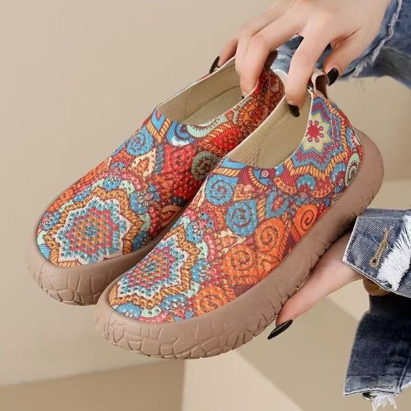 Netzstoff bemalt Reise fliegend gewebt atmungsaktiv Schuhe weiche Sohle ein Pedal faule Schuhe Damen Farbe