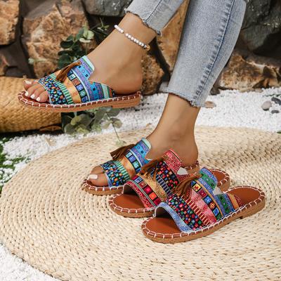 Fashion Plus Size 2025 Summer Women’s Slippers Outdoor Casual Low Heel Fringe Sandals for Daily Mixed Colors Comfortable Beach Slippers
