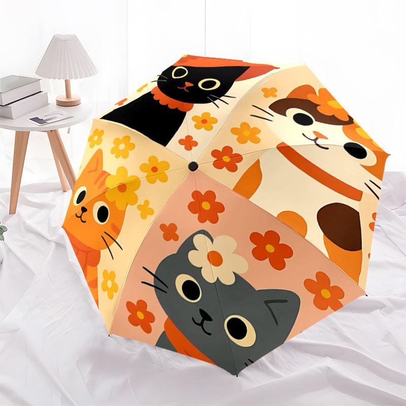 1pc Floral Cats Automatic Open/Close Umbrella Compact Folding Umbrella, All-Season Portable Umbrella for Women/Men F1124107