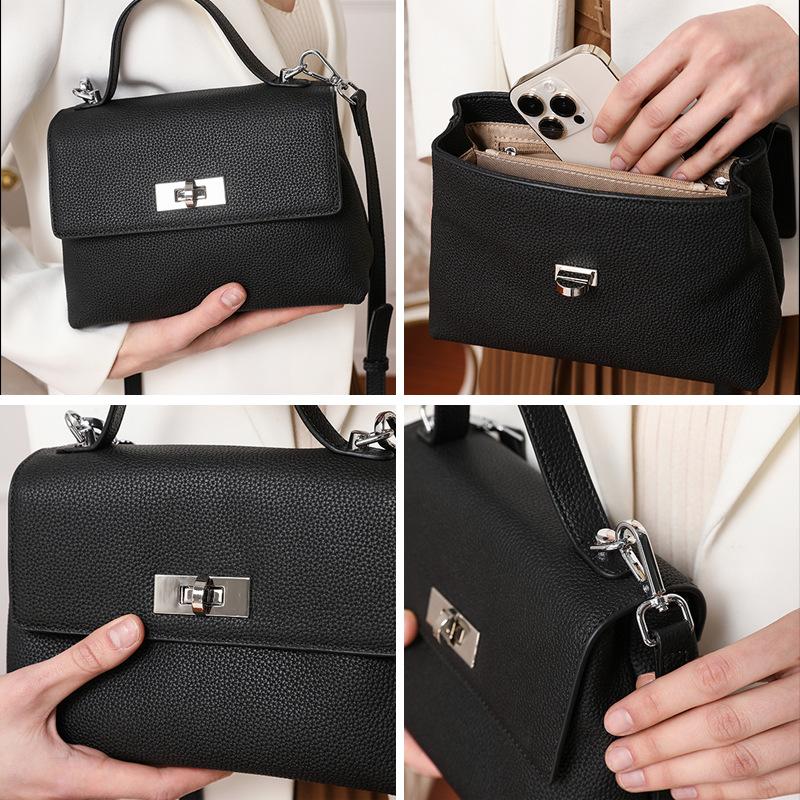 Cowhide Bag Women's Crossbody Bag Handbag Women's Niche Everything Small Square Bag Retro Commuter Shoulder Bag
