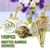100pcs Disposable Bamboo Knot Skewers Cocktail Picks with Twisted Ends for Snacks Club Sandwiches  Party Barbeque forks