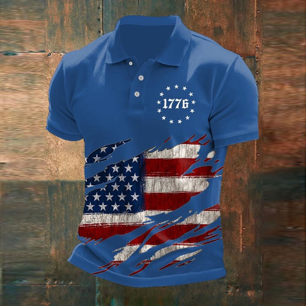 Men's Loose And Casual Flag-print T-shirt, Short Sleeve Shirt