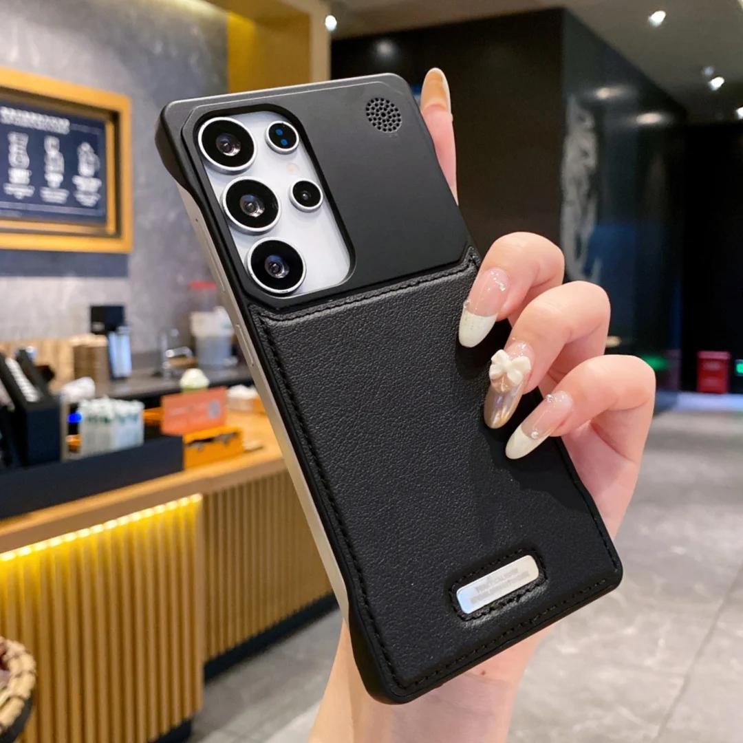 

для Magsafe Магнитный Кожаный Безрамочный Чехол для Samsung S25 Ultra S24 Plus S23 S22 Беспроводная Зарядка Улучшенное Теплоотведение Гальванизированный Бампер Galaxy S25 Ultra чёрный