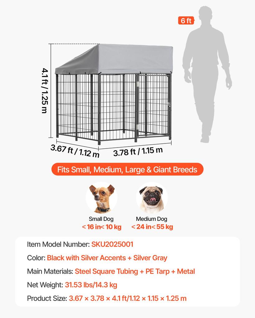 VEVOR Outdoor Dog Kennel, 1.12 x 1.15 x 1.25 m Large Dog Kennel with Secure Lock