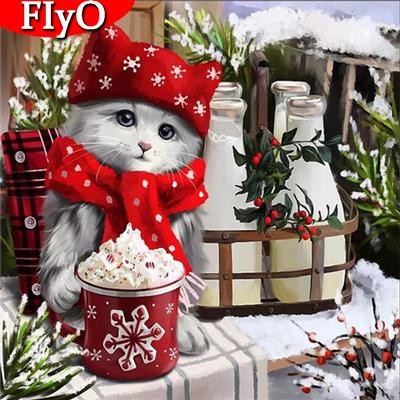 Full Square Diamond Embroidery Christmas 5D Diamond Painting Cat Mosaic Cross Stitch Animal Handmade Gift