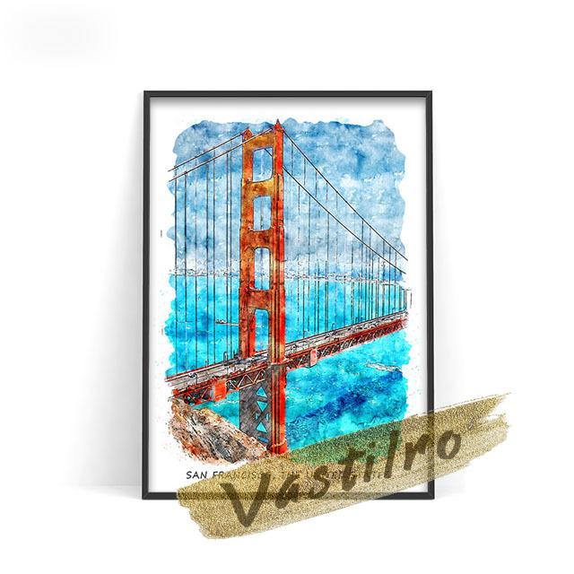 World City Tourism Krajina Akvarel Plakát Dubaj Amsterdam Monako Umělecká reprodukce