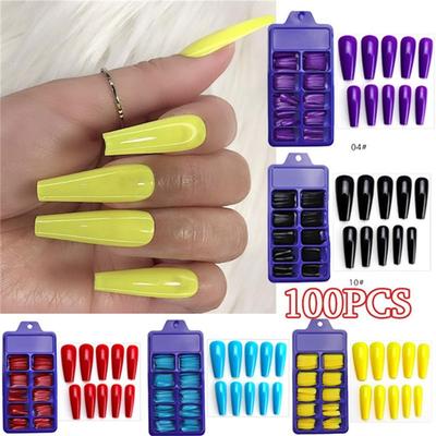 100 Pièces/Ensemble Couleur Bonbon Outils de Beauté Gel UV Coffin Faux Ongles Manucure Embouts Faux Ongles Couverture Complète