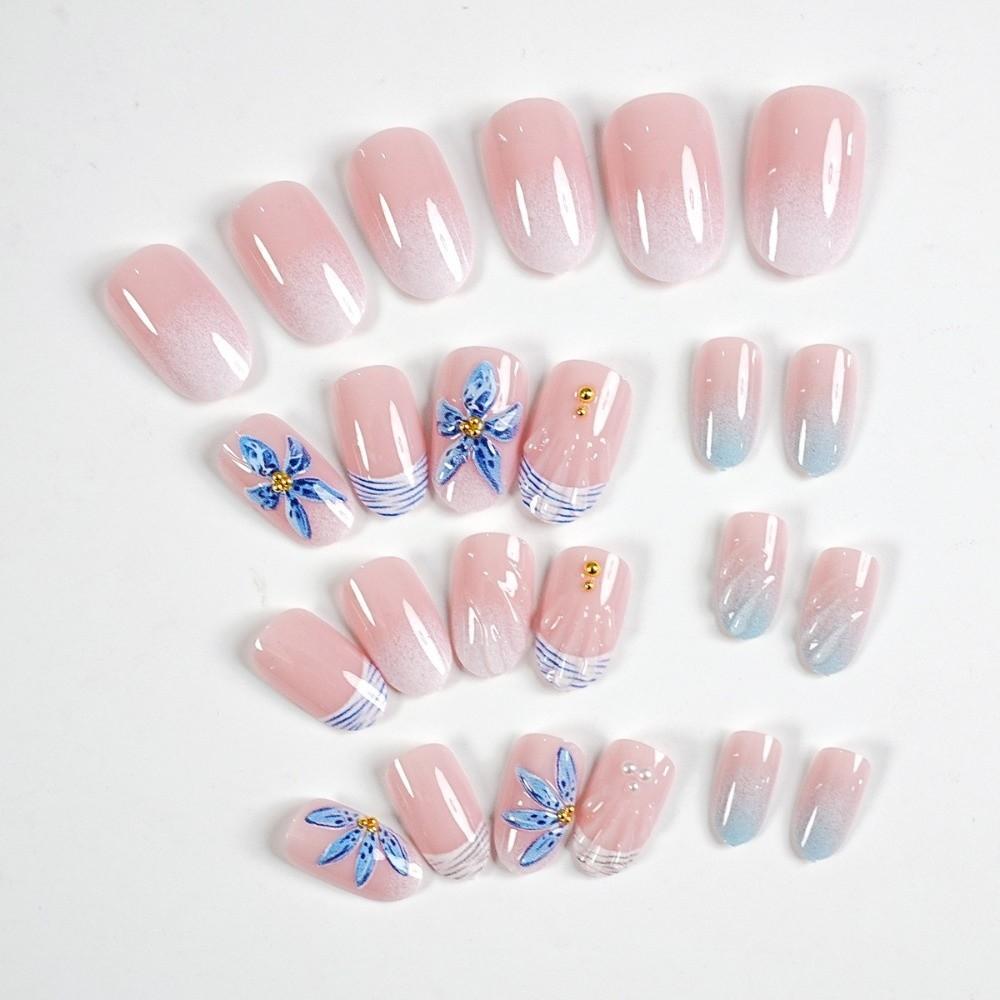 24Pcs 3D Gel False Nail Full Cover Fake Nail Tips New Press On Nails Women
