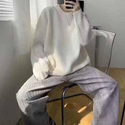 Autumn Spring Sweater Round Neck Loose Pure Color Long Sleeves Knitted Pullover Stretchy Casual Daily Wear