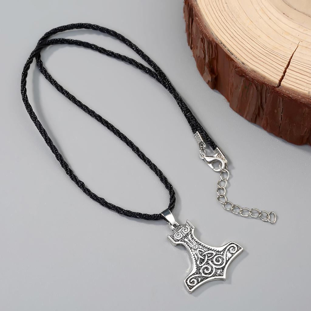 Kinitial Men's Vintage Viking Thor's Hammer Pendant Jewelry Necklace Irish Celtics Knot Pendant Amulet Symbol Luck Necklace Gift